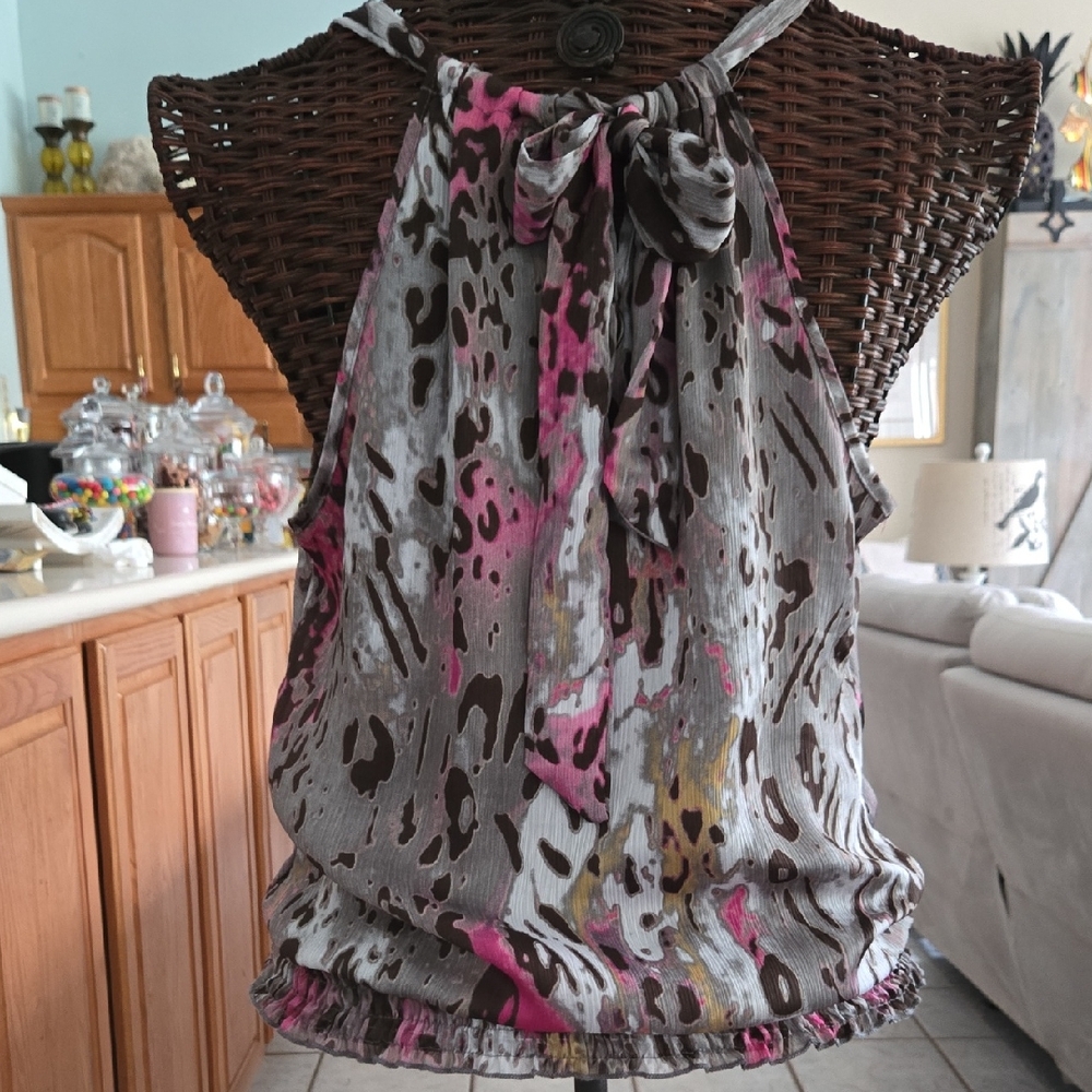 Gray and Pink Animal Print Halter Top